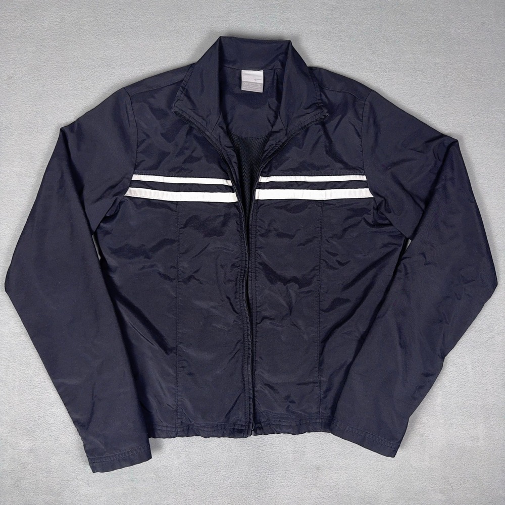 Vintage Y2K Nike Nylon Track Jacket Navy White Stripe Full Zip Womens M